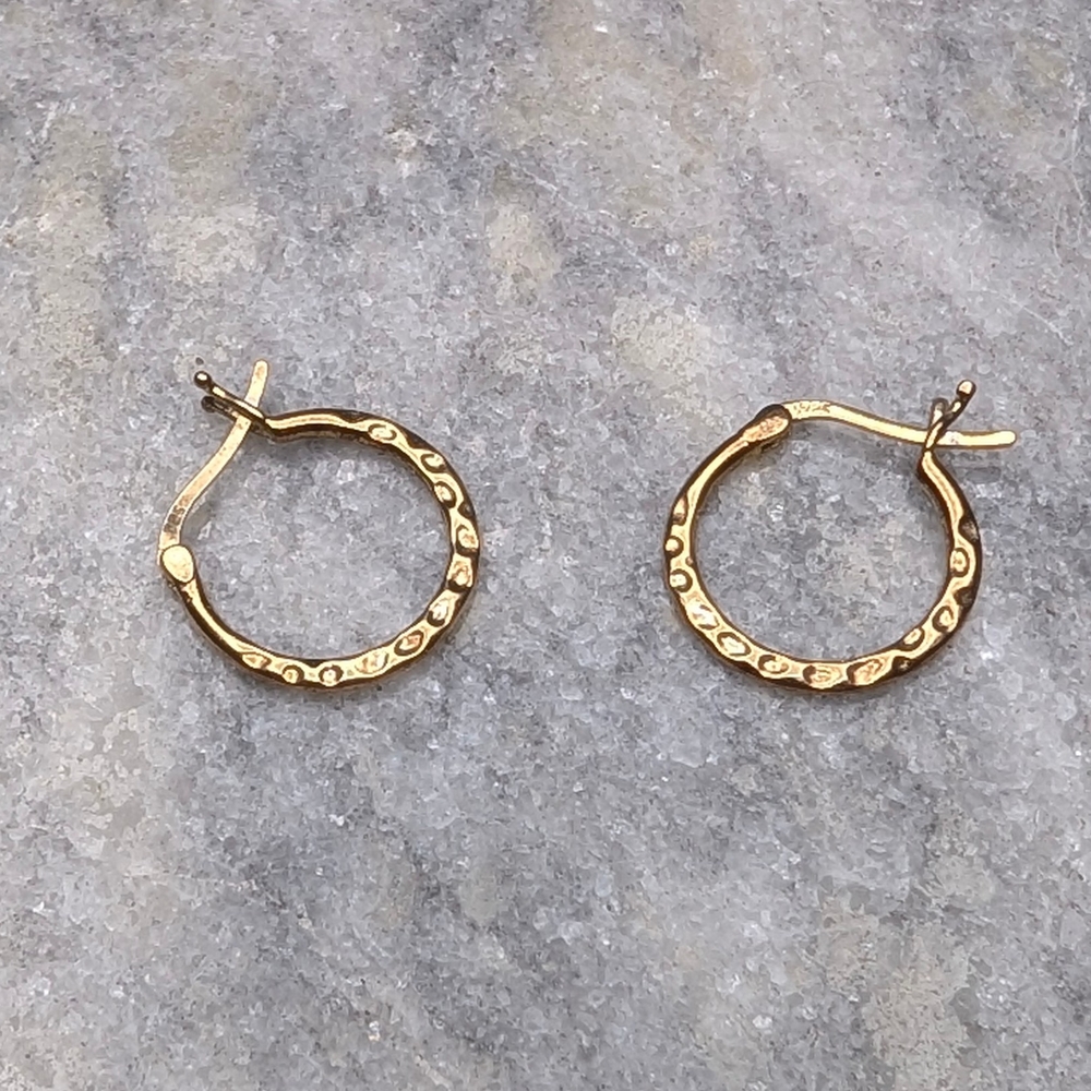 .925 Gold Plated Textured Hoop Earrings with Hinge Closure